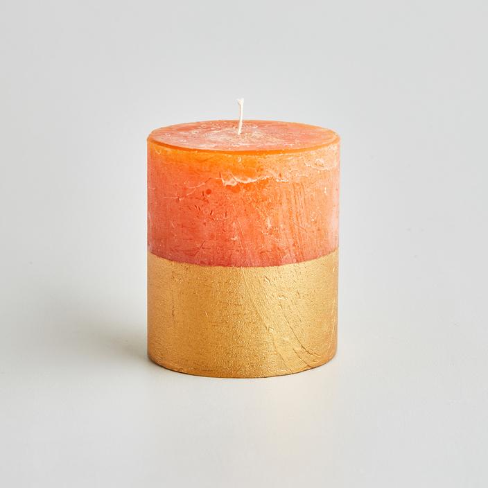 Orange & Cinnamon Scented Gold Dipped Pillar Candle